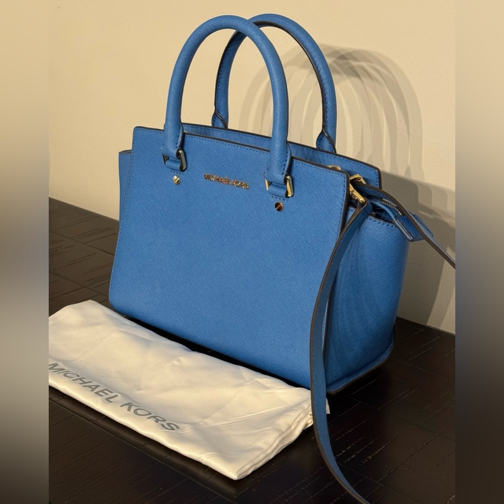 MICHAEL KORS Selma Saffiano Leather Medium Satchel, Color: Heritage Blue